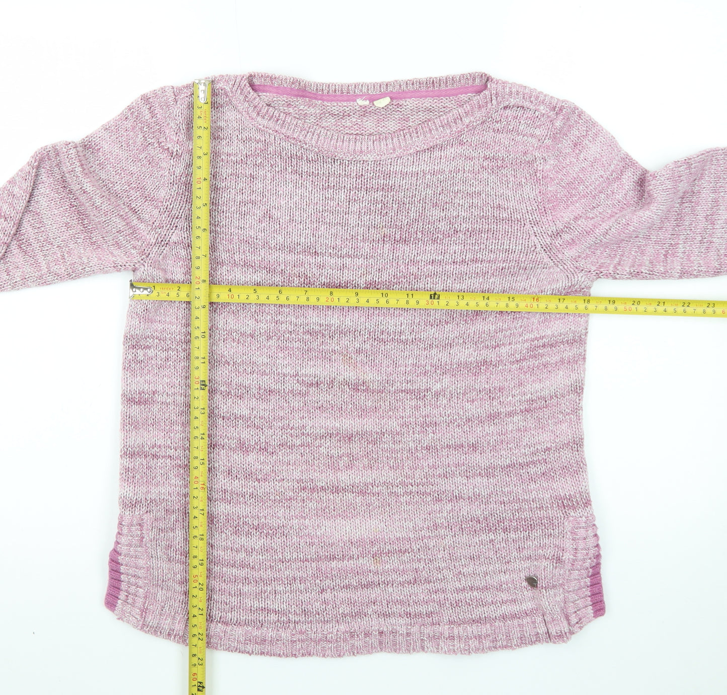 White Stuff Women's Pink Cotton Blend Crew Neck Jumper Size 12