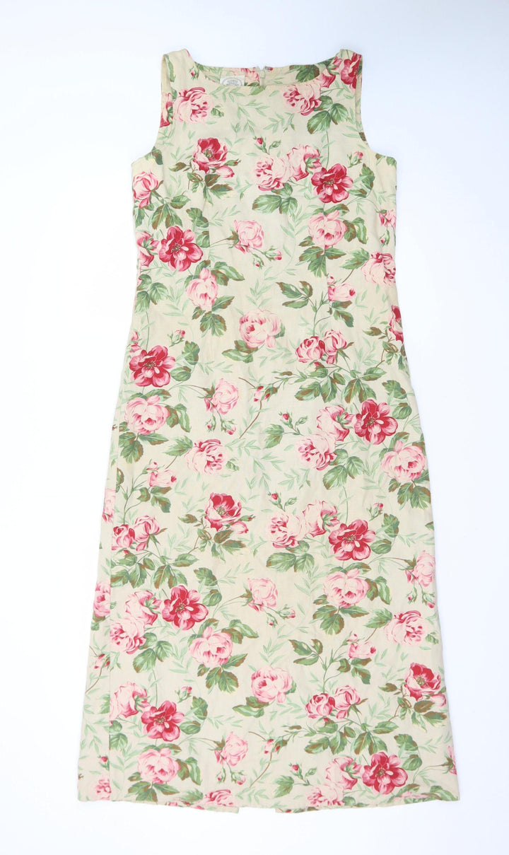 Laura Ashley Women's Beige Floral Midi Shift Dress UK 10