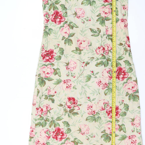 Laura Ashley Women's Beige Floral Midi Shift Dress UK 10