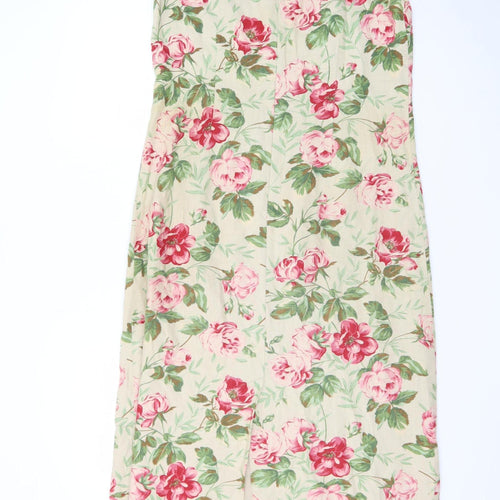 Laura Ashley Women's Beige Floral Midi Shift Dress UK 10