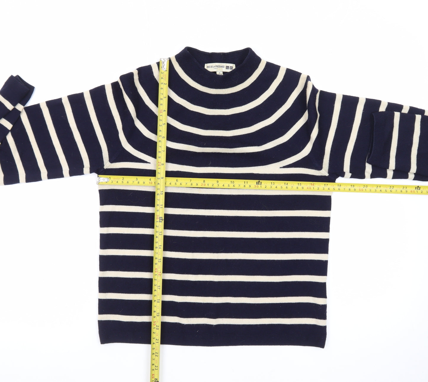 Ines De La Fressange x Uniqlo Women’s Blue Striped Wool Mock Neck Jumper Size S