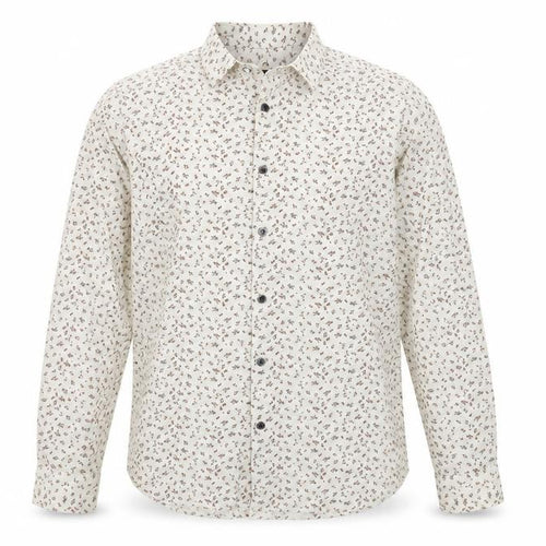 Flying Machine Men's Beige Floral Cotton Long Sleeve Button-Up Shirt M