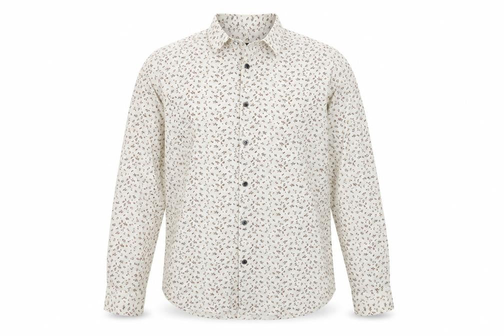 Flying Machine Men's Beige Floral Cotton Long Sleeve Button-Up Shirt M