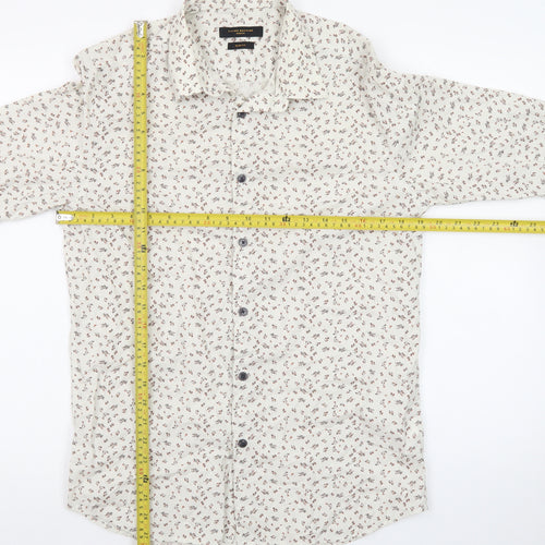 Flying Machine Men's Beige Floral Cotton Long Sleeve Button-Up Shirt M