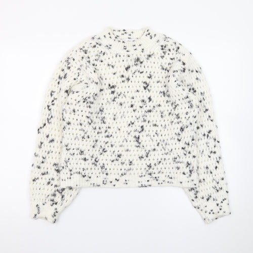 MNG Women’s White Speckled Chunky Knit High Neck Jumper XS