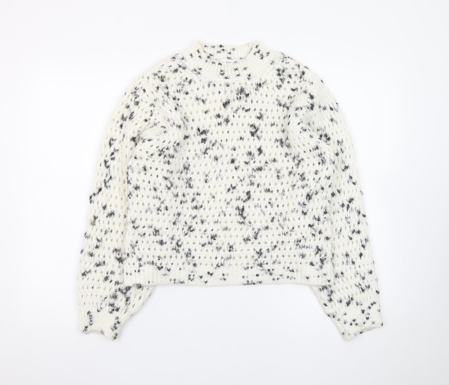 MNG Women’s White Speckled Chunky Knit High Neck Jumper XS