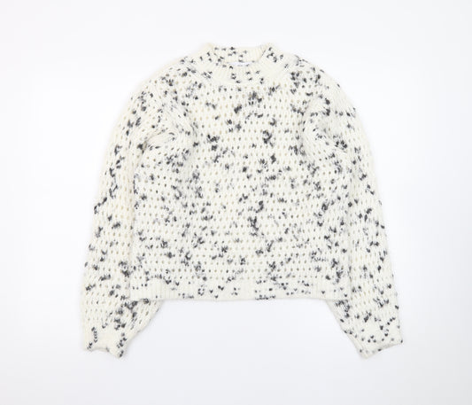 MNG Women’s White Speckled Chunky Knit High Neck Jumper XS