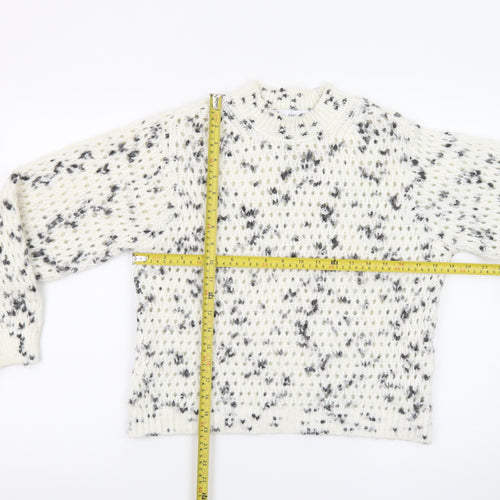 MNG Women’s White Speckled Chunky Knit High Neck Jumper XS