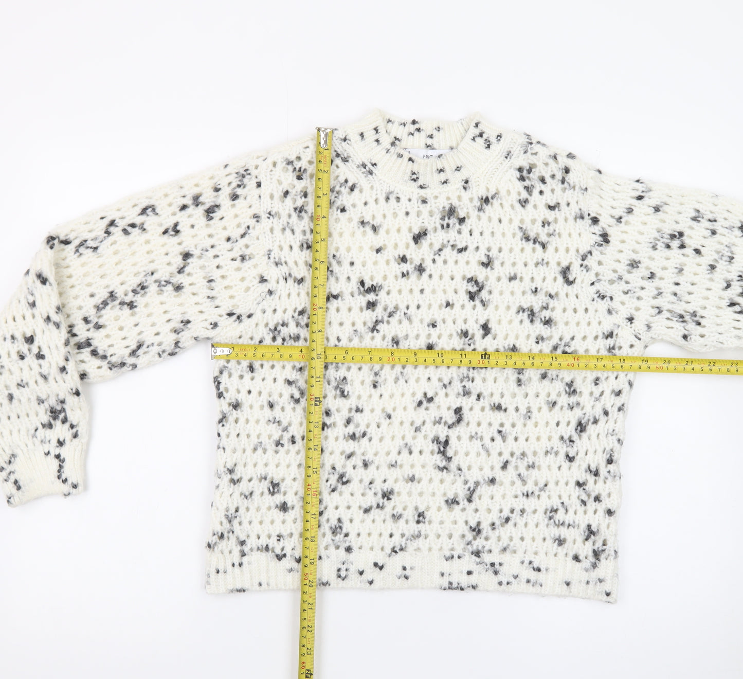 MNG Women’s White Speckled Chunky Knit High Neck Jumper XS