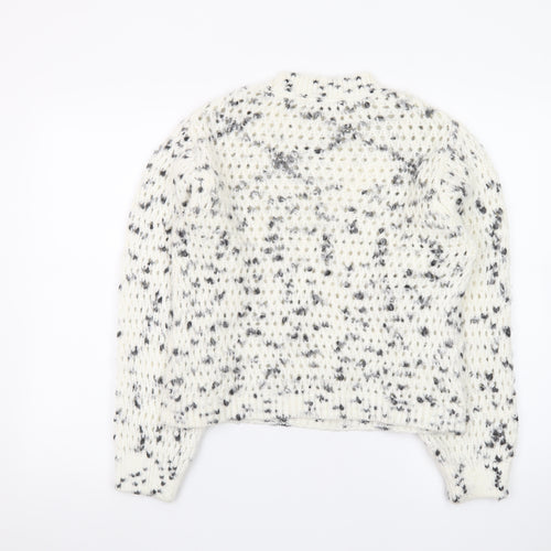MNG Women’s White Speckled Chunky Knit High Neck Jumper XS