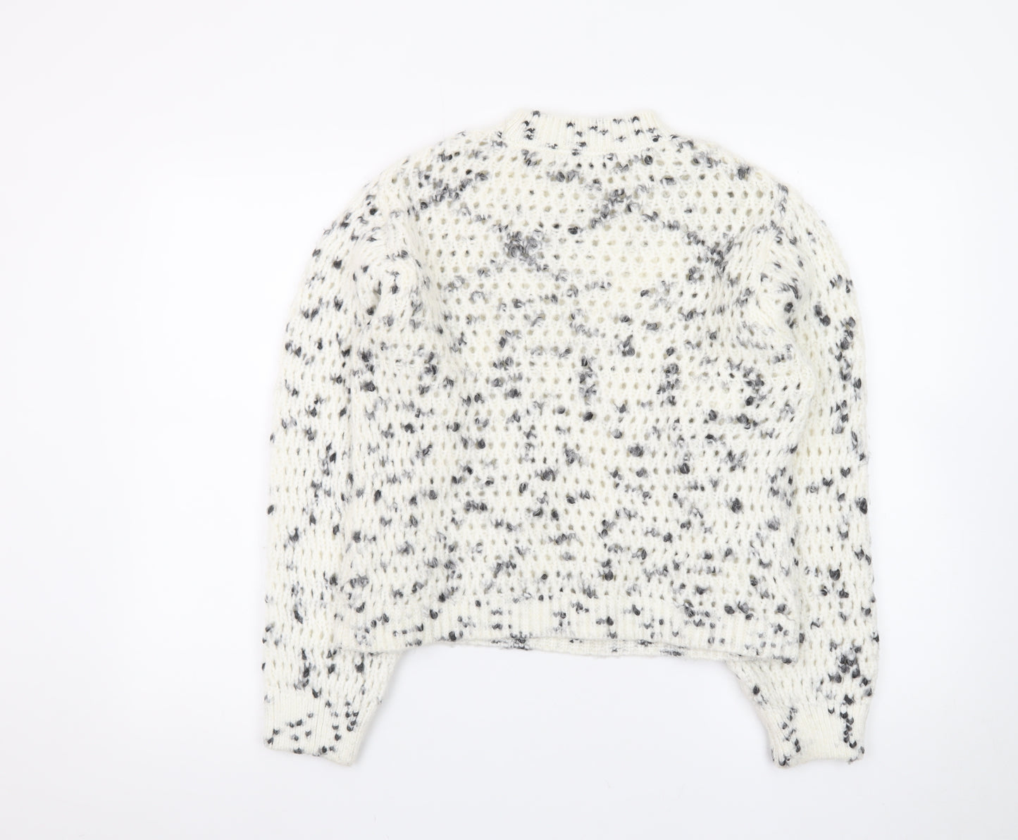 MNG Women’s White Speckled Chunky Knit High Neck Jumper XS