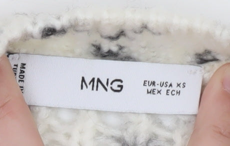 MNG Women’s White Speckled Chunky Knit High Neck Jumper XS