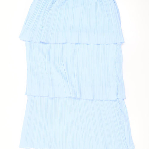 ELLI WHITE Womens Blue Pleated Layered Midi Skirt S
