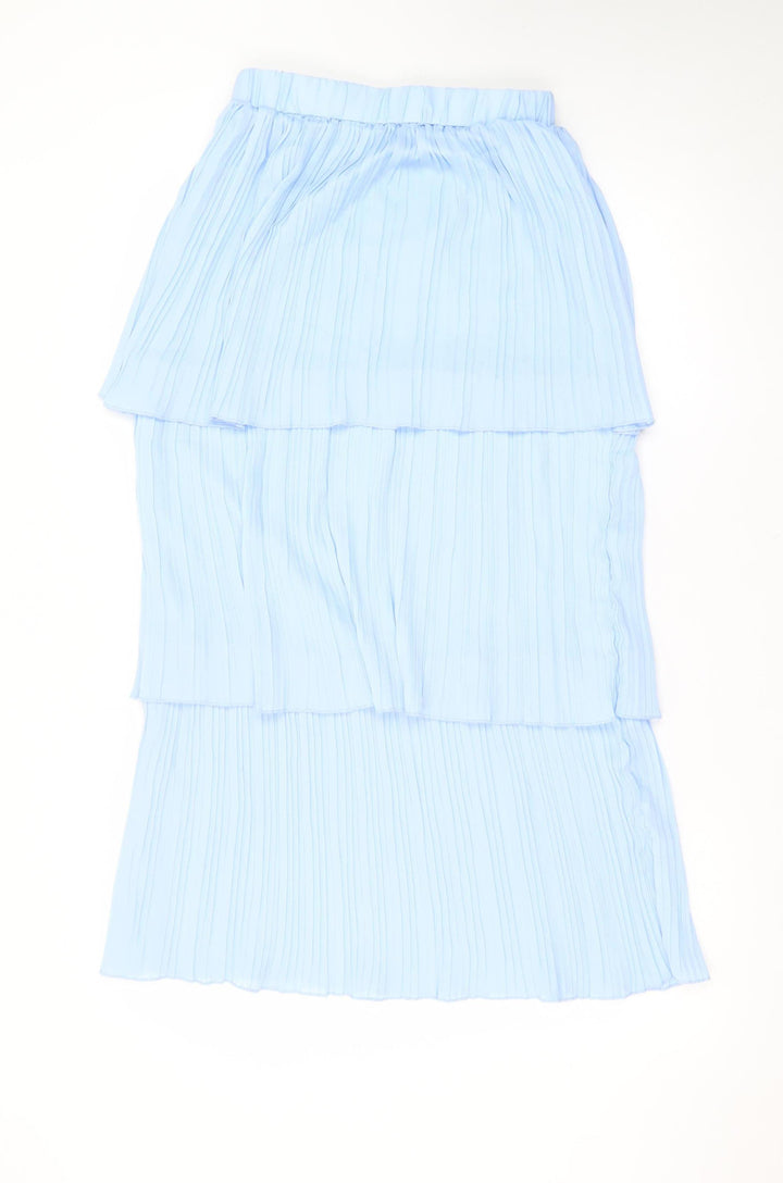 ELLI WHITE Womens Blue Pleated Layered Midi Skirt S