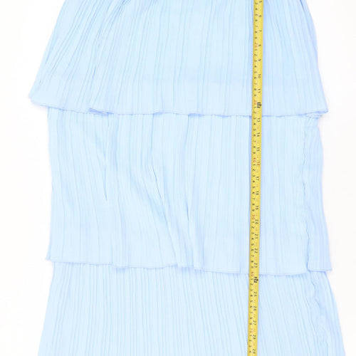 ELLI WHITE Womens Blue Pleated Layered Midi Skirt S