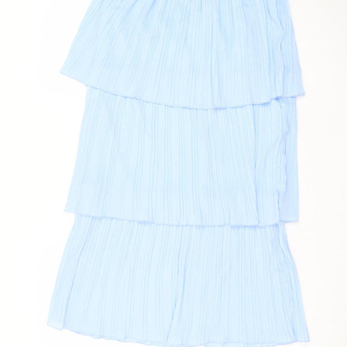 ELLI WHITE Womens Blue Pleated Layered Midi Skirt S