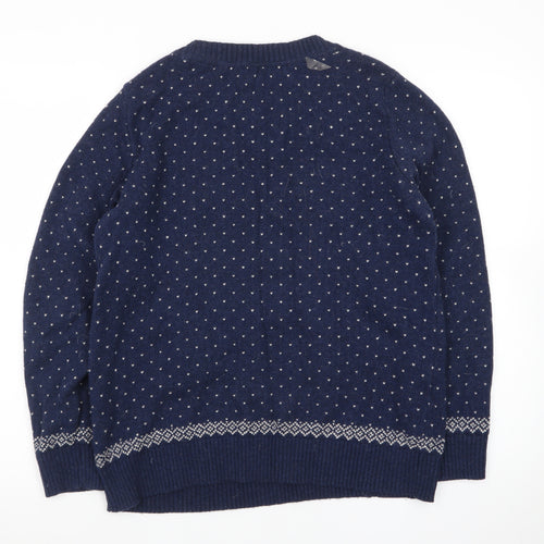 Fat Face Women’s Blue Christmas Robin Wool Cotton Jumper Size 10