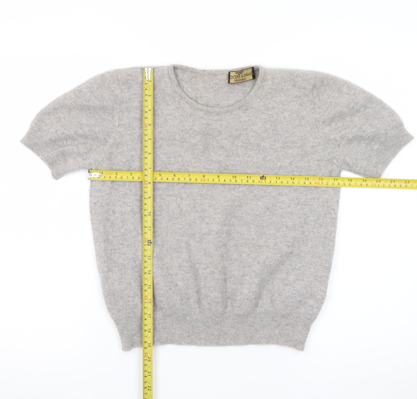 Marks and Spencer Women Grey 100% Cashmere Short Sleeve Jumper Size 12