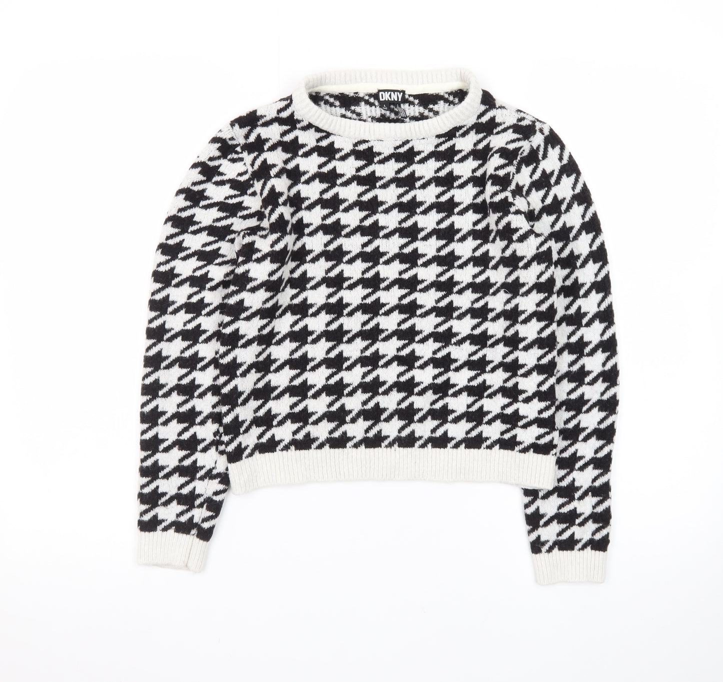 DKNY Women Black & White Houndstooth Crew Neck Jumper Size 12