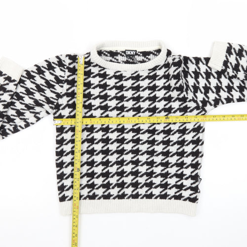 DKNY Women Black & White Houndstooth Crew Neck Jumper Size 12