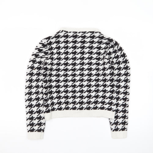 DKNY Women Black & White Houndstooth Crew Neck Jumper Size 12