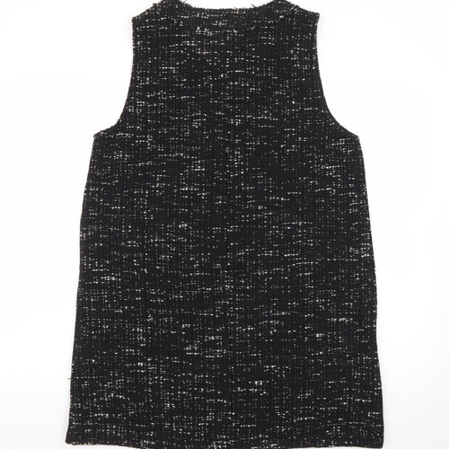 Zara Women Black Tweed Sleeveless Shift Dress L Classic Bow Detail