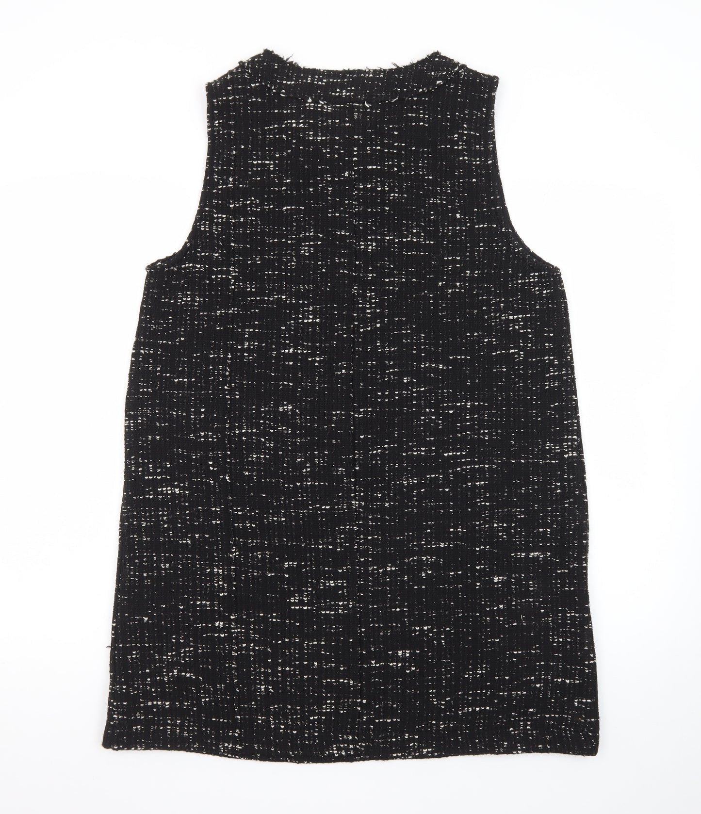 Zara Women Black Tweed Sleeveless Shift Dress L Classic Bow Detail