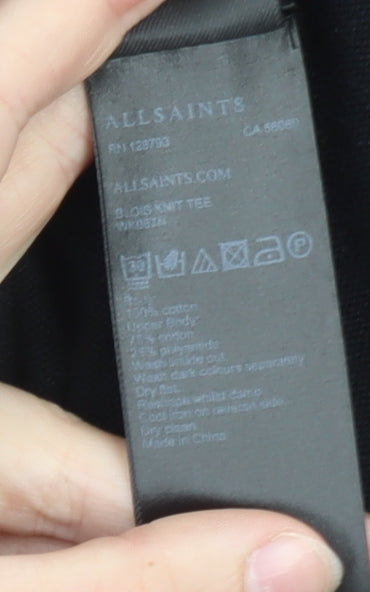 AllSaints Women’s Black Knit T-Shirt Size M Relaxed Fit Cotton Blend