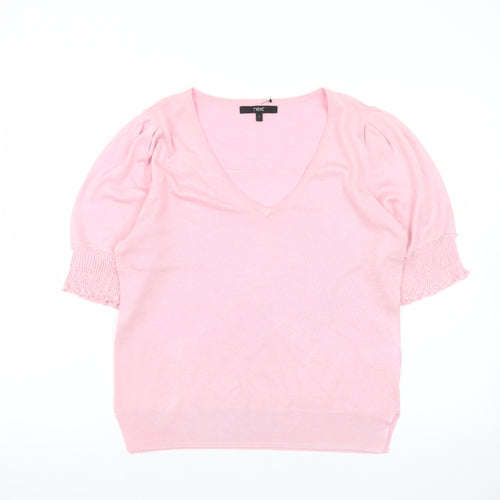 Next Women Pink V-Neck Short Sleeve Pullover Jumper Size 10