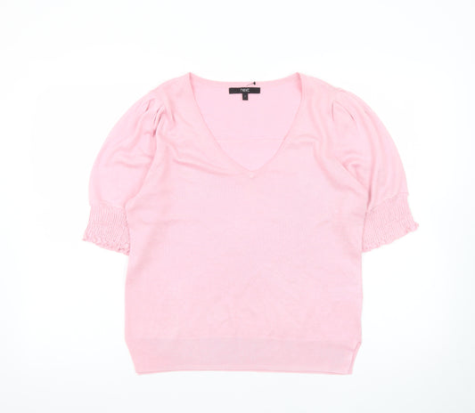 Next Women Pink V-Neck Short Sleeve Pullover Jumper Size 10