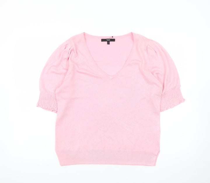 Next Women Pink V-Neck Short Sleeve Pullover Jumper Size 10