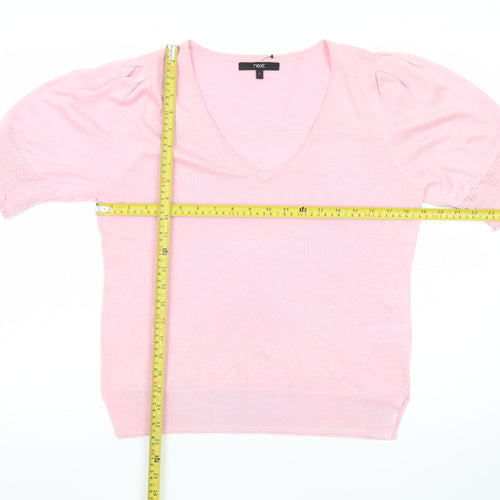 Next Women Pink V-Neck Short Sleeve Pullover Jumper Size 10