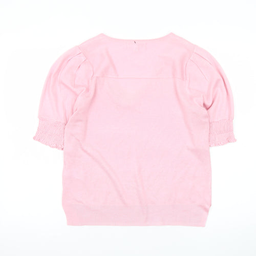 Next Women Pink V-Neck Short Sleeve Pullover Jumper Size 10