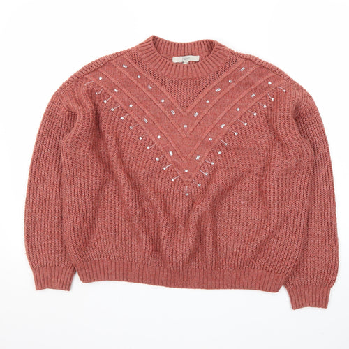 Next Women's Pink Beaded Chunky Knit Pullover Jumper Size M