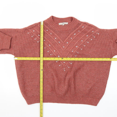 Next Women's Pink Beaded Chunky Knit Pullover Jumper Size M