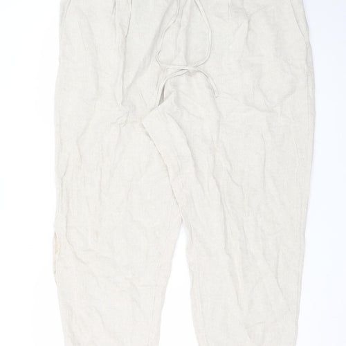 Marks and Spencer Women Beige Linen Cropped Trousers Size 20 Short