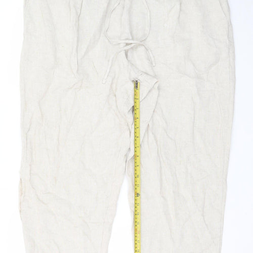Marks and Spencer Women Beige Linen Cropped Trousers Size 20 Short