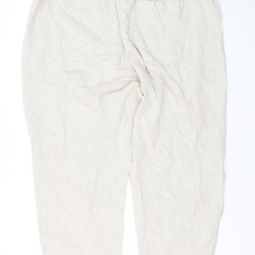 Marks and Spencer Women Beige Linen Cropped Trousers Size 20 Short