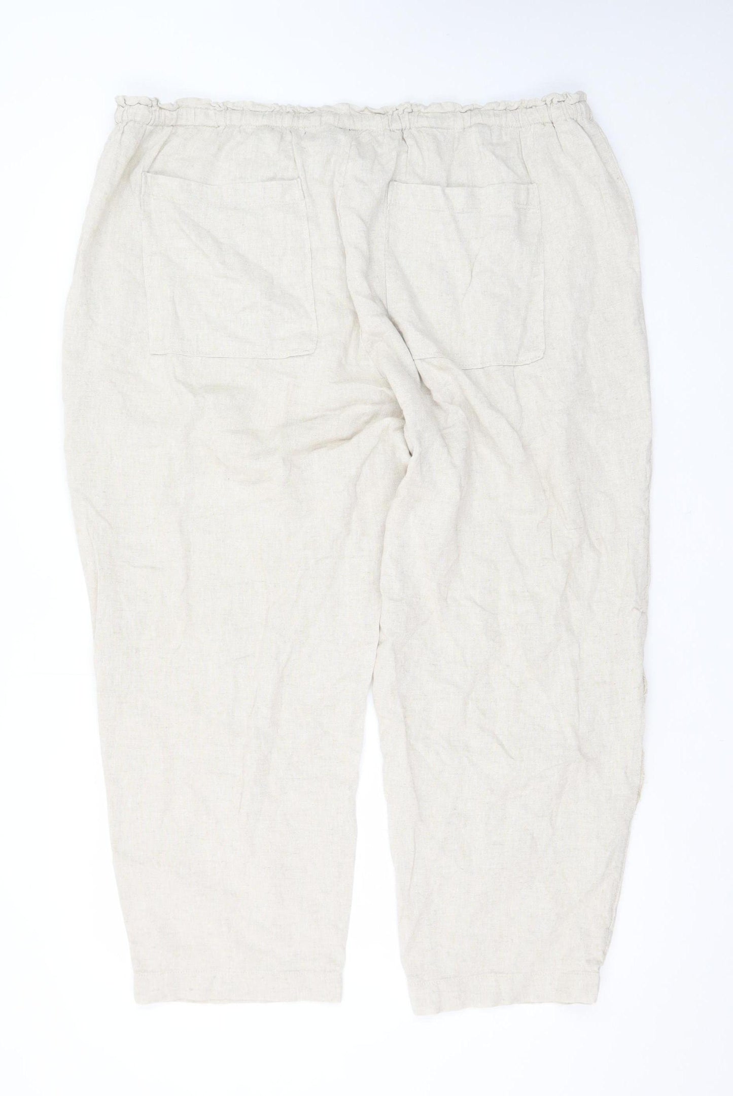 Marks and Spencer Women Beige Linen Cropped Trousers Size 20 Short