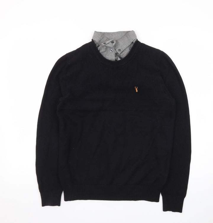 Next Men's Black Cotton Crew Neck Pullover Jumper Size S
