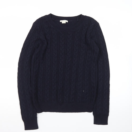 BASIC Women's Blue Cable-Knit Cotton Jumper Size 8