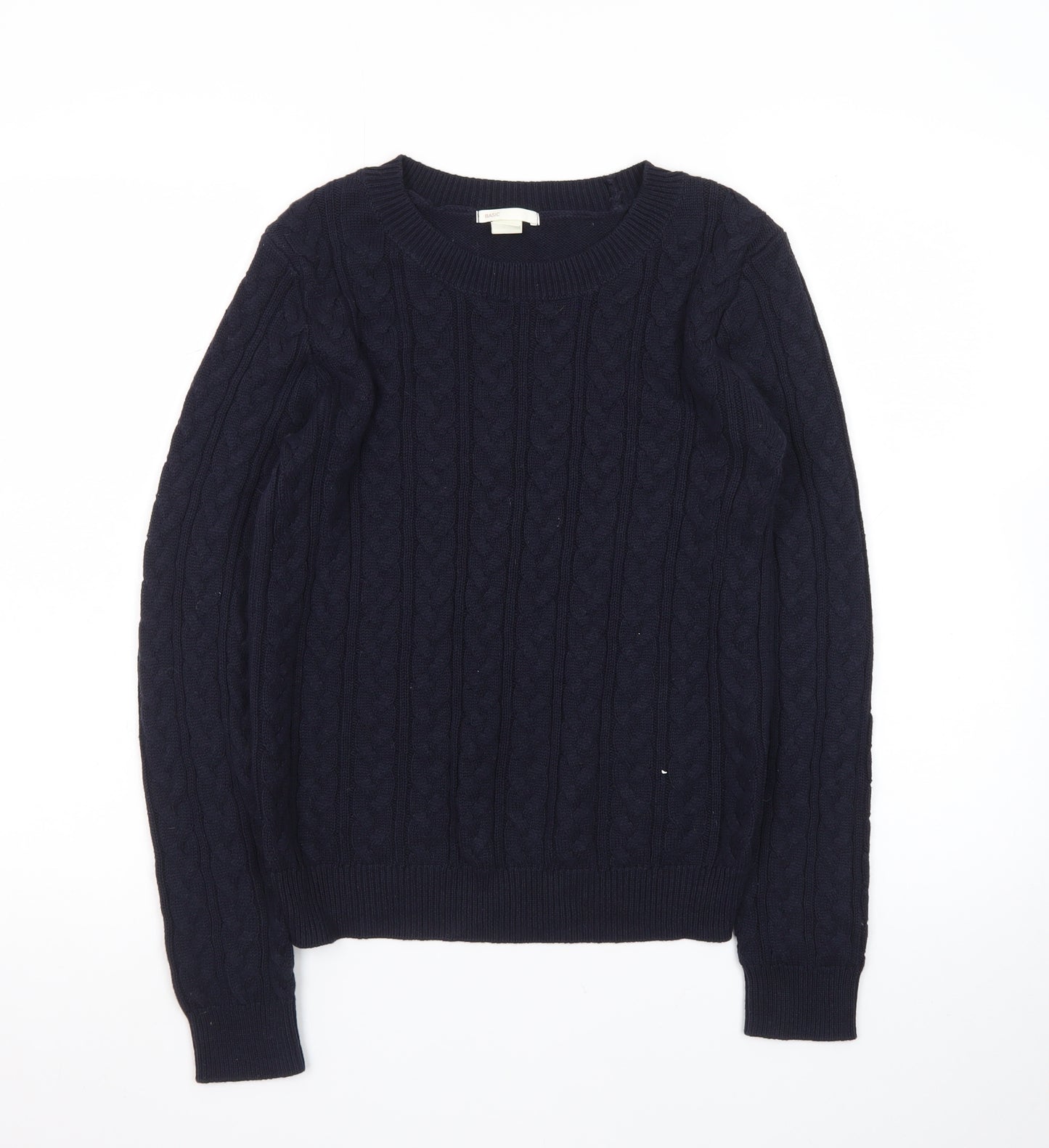 BASIC Women's Blue Cable-Knit Cotton Jumper Size 8