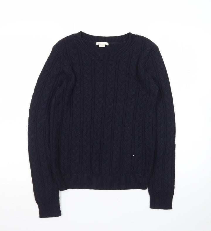 BASIC Women's Blue Cable-Knit Cotton Jumper Size 8