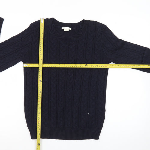 BASIC Women's Blue Cable-Knit Cotton Jumper Size 8