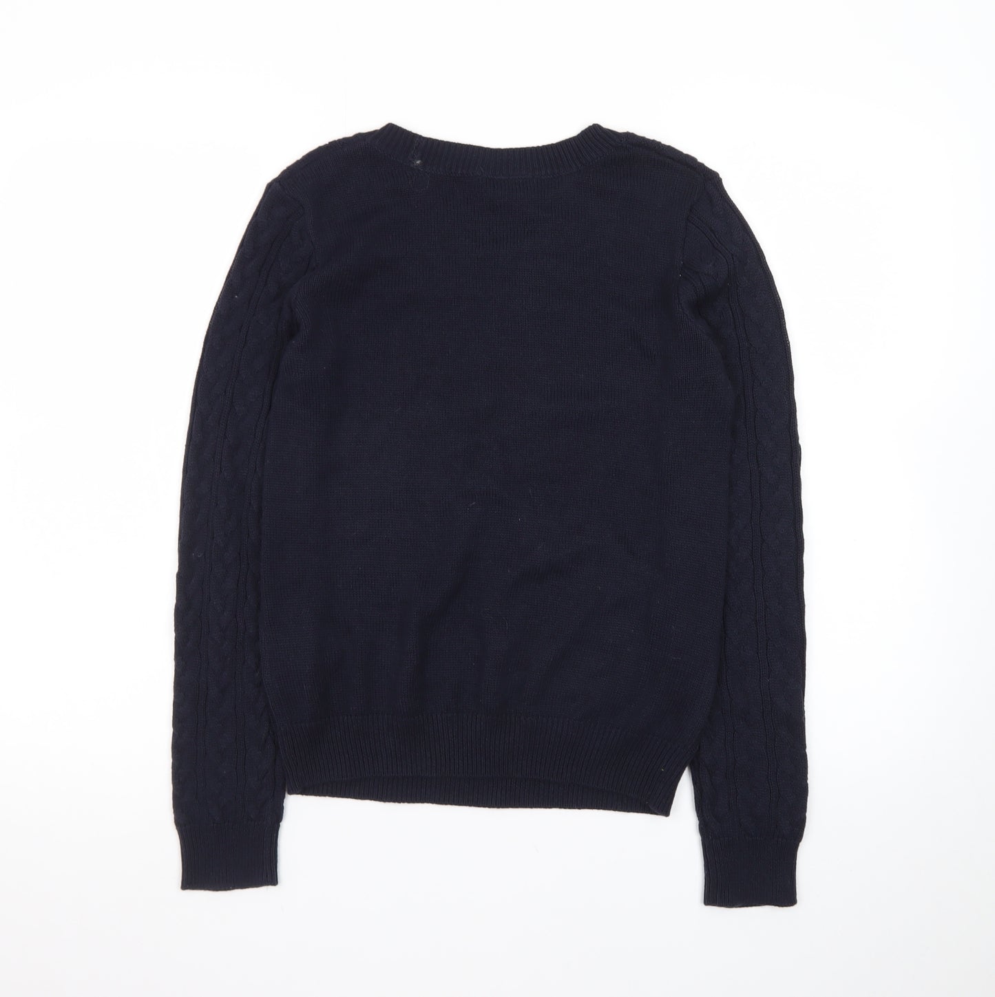 BASIC Women's Blue Cable-Knit Cotton Jumper Size 8
