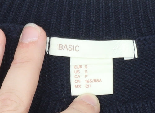 BASIC Women's Blue Cable-Knit Cotton Jumper Size 8