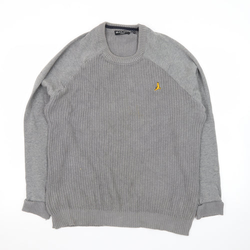 Brave Soul Men Grey Crew Neck Pullover Jumper Size S Cotton Knit