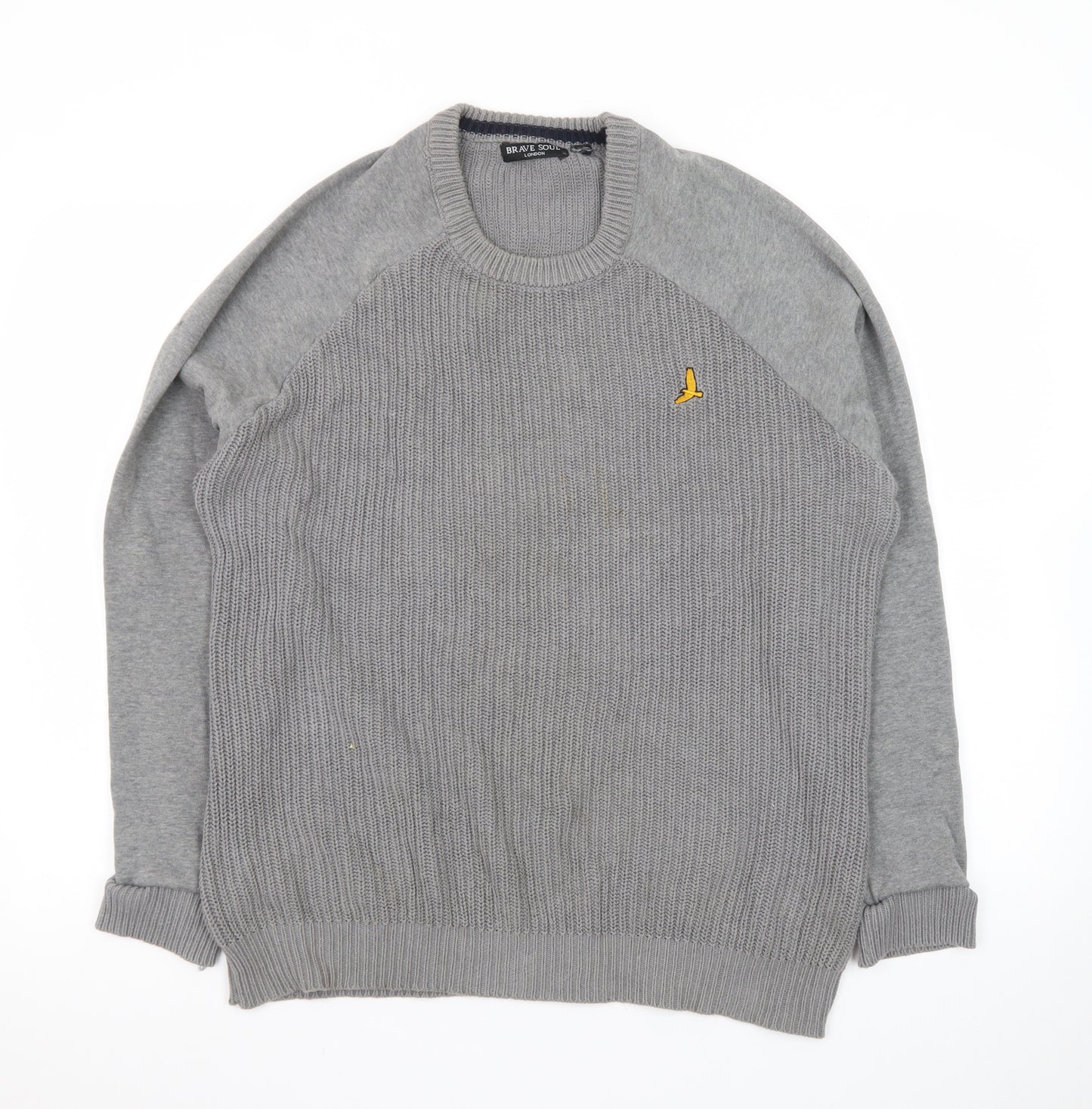 Brave Soul Men Grey Crew Neck Pullover Jumper Size S Cotton Knit