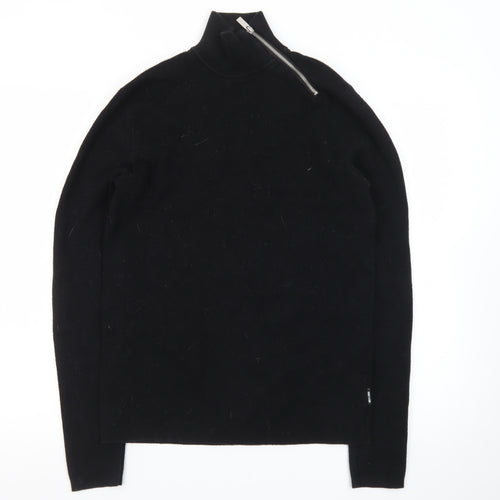 ONLY & SONS Unisex Black XS Mock Neck Zip Cotton Jumper