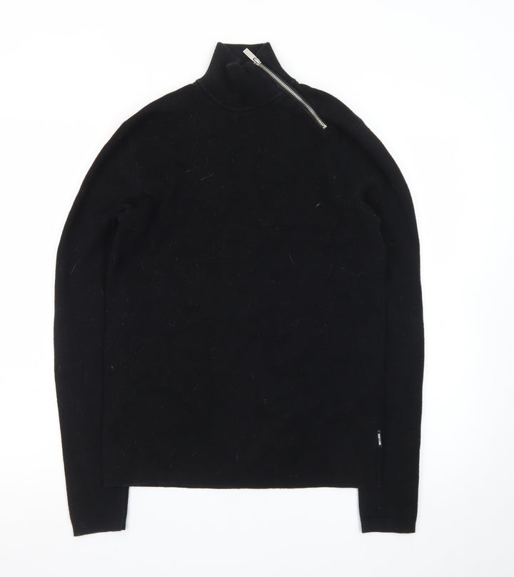 ONLY & SONS Unisex Black XS Mock Neck Zip Cotton Jumper